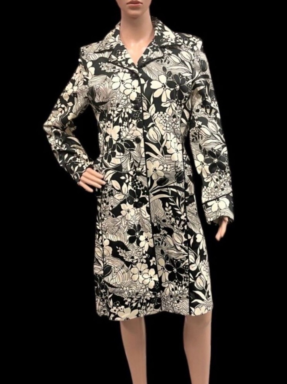 Oscar De La Renta - Black & White Floral trench jacket